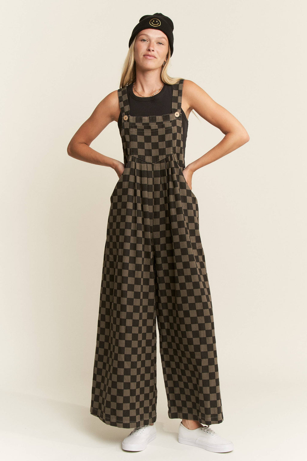 Checkered Wide Leg Overalls