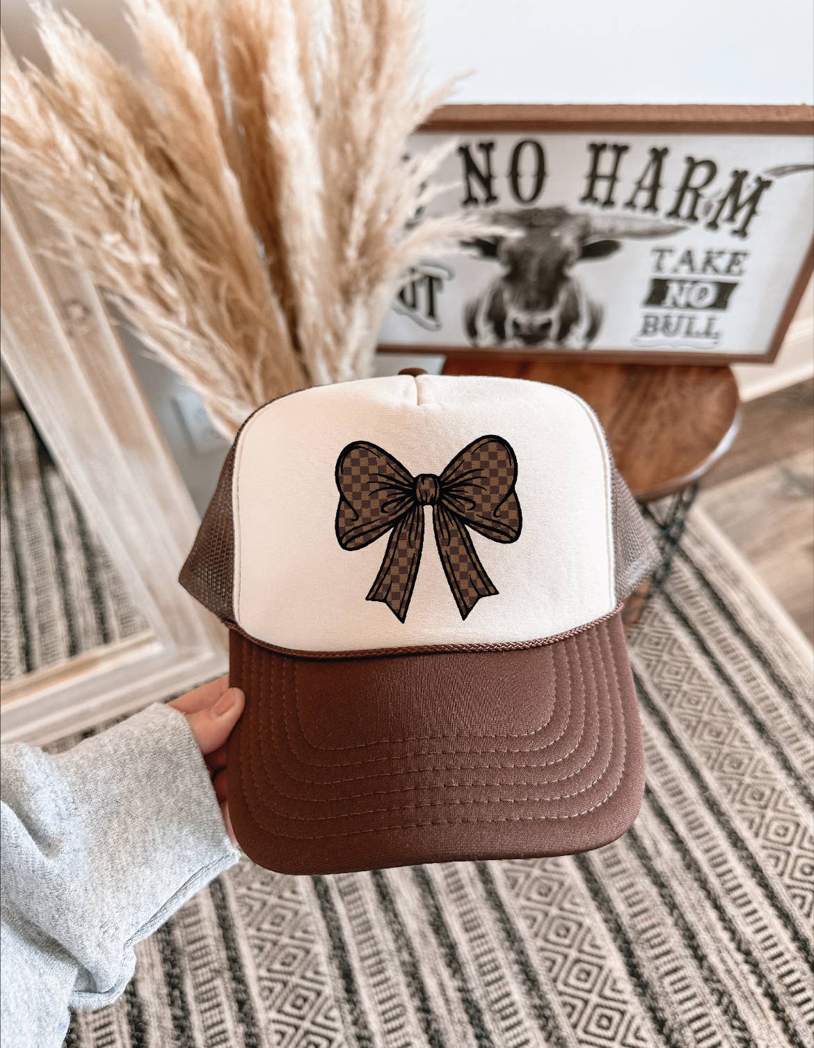 Brown Checkered Bow  Brown & Tan
