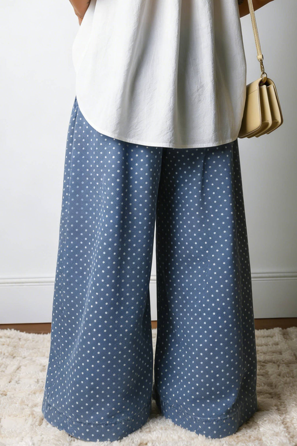 Button, Drawstring Waist Wide Leg Jeans