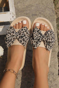 Leopard Bow Cutout Textured Slippers