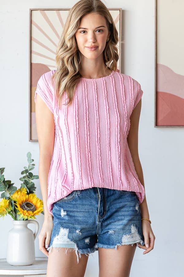 Stripe Textured Cap Sleeves Blouse