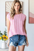Stripe Textured Cap Sleeves Blouse