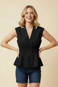 Sleeveless V-Neck Top with Smocked Waist