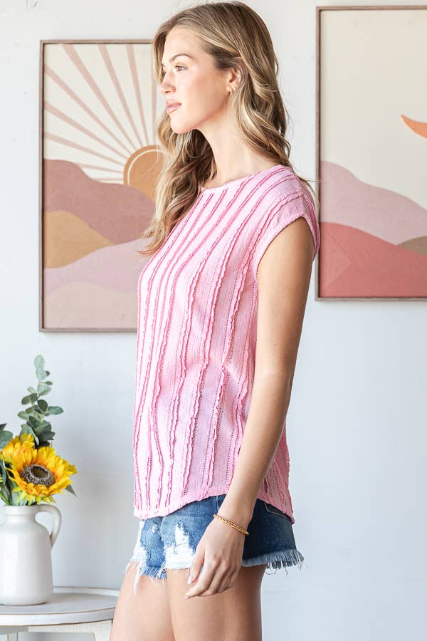 Stripe Textured Cap Sleeves Blouse