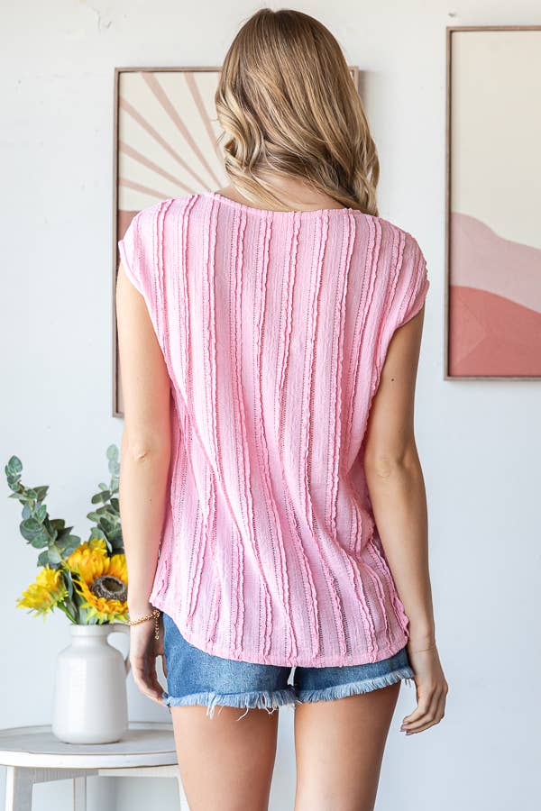Stripe Textured Cap Sleeves Blouse