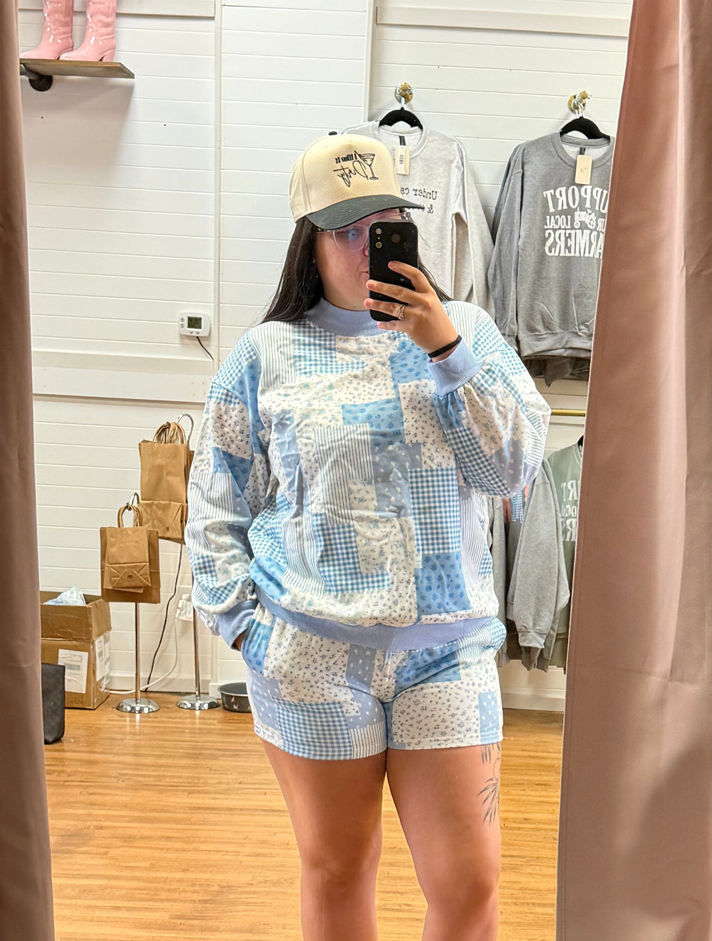 Patchwork Floral Shorts Two Piece Set