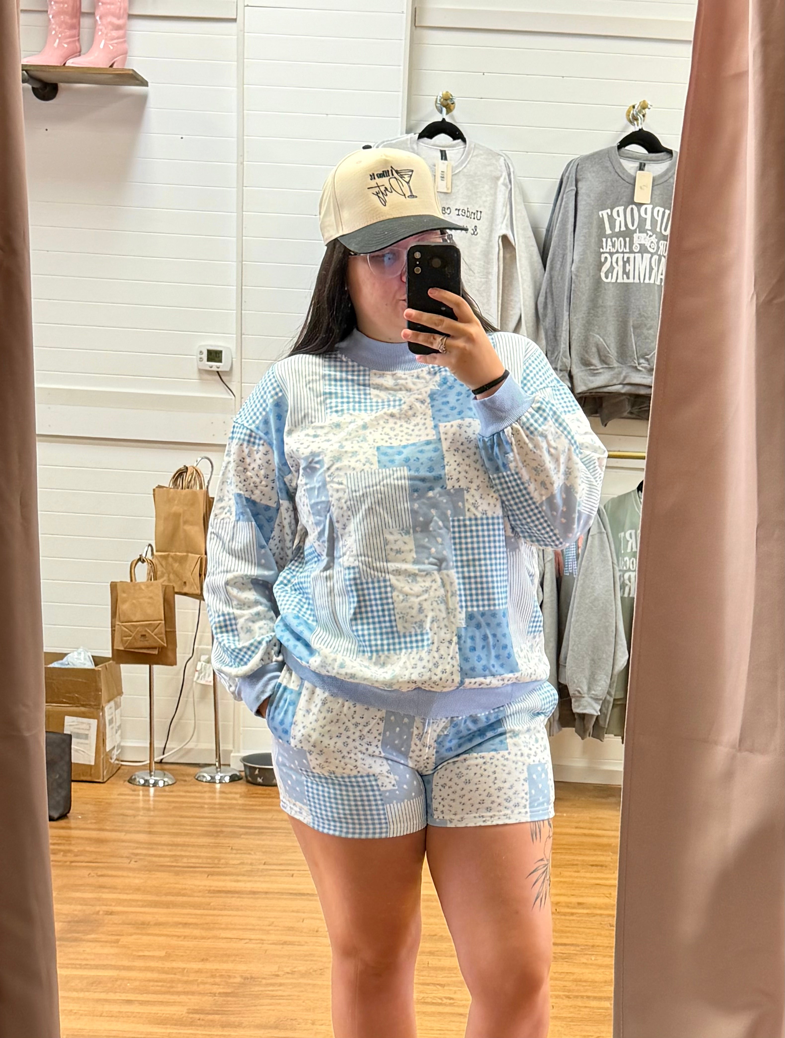 Patchwork Floral Shorts Two Piece Set