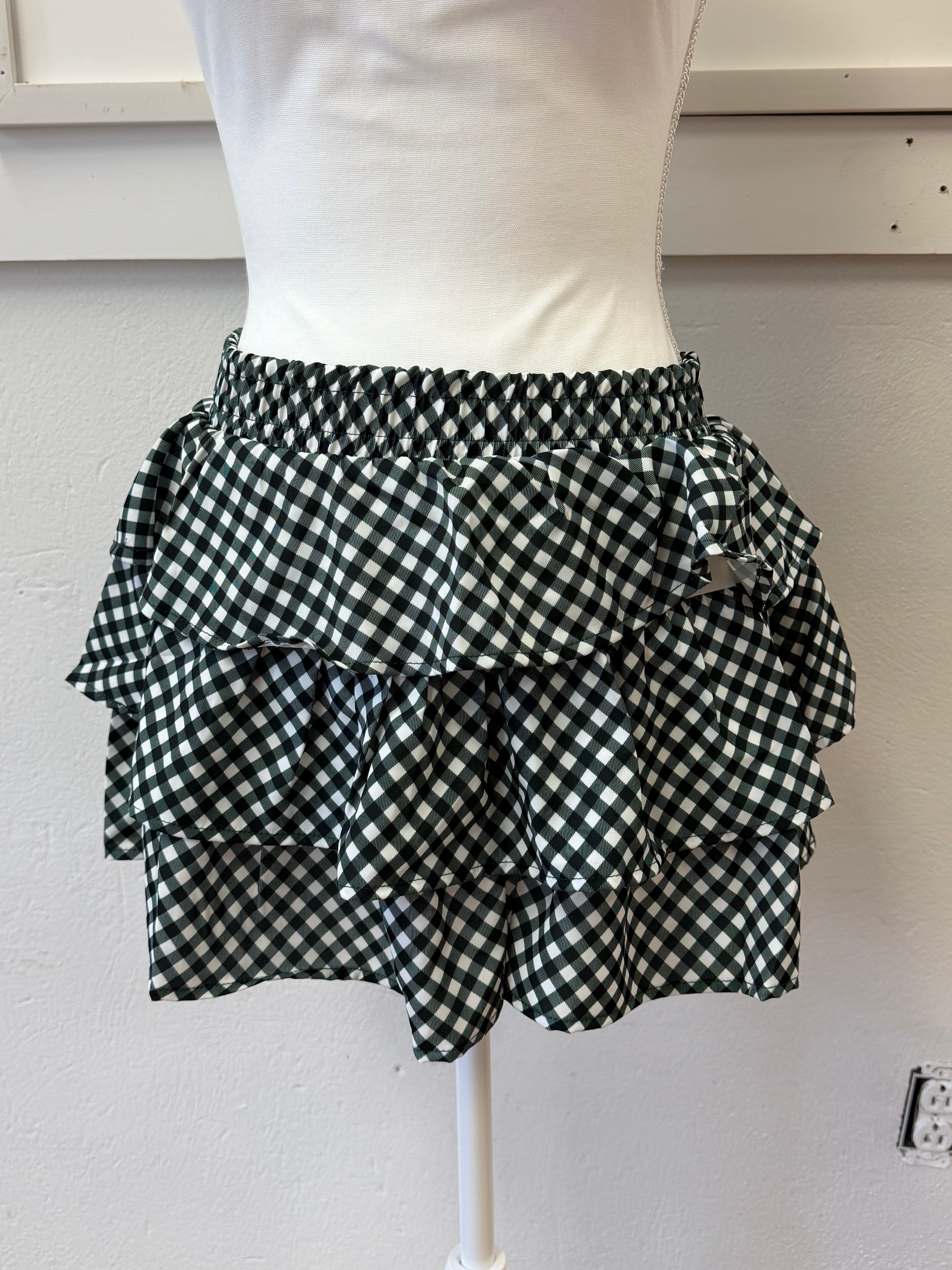 Gingham Print Ruffle Skirt