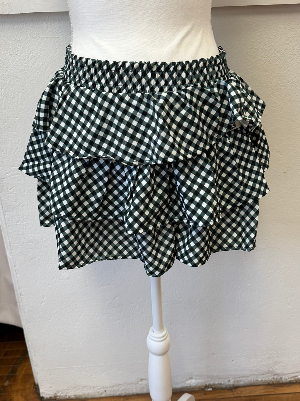 Gingham Print Ruffle Skirt