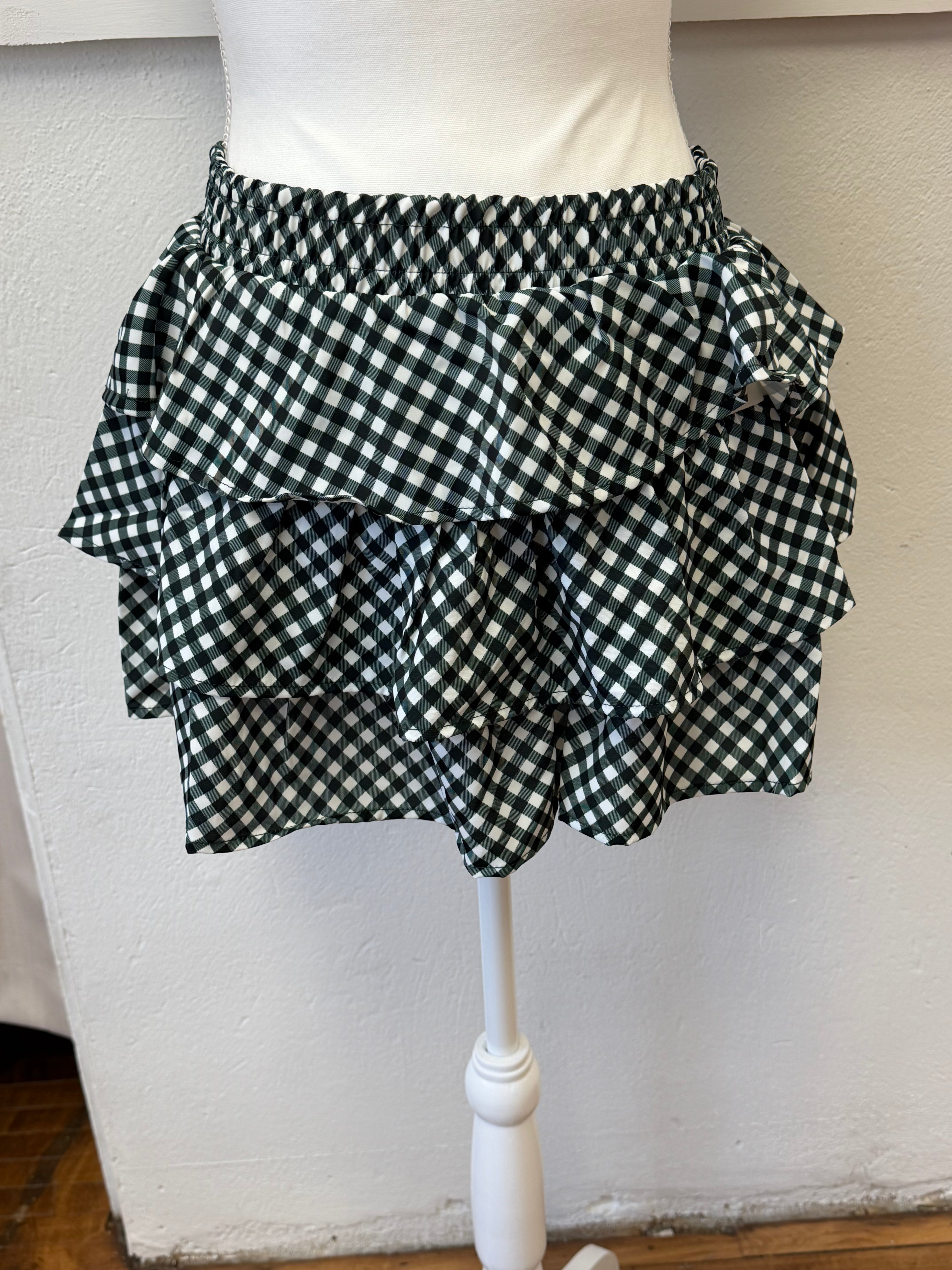Gingham Print Ruffle Skirt