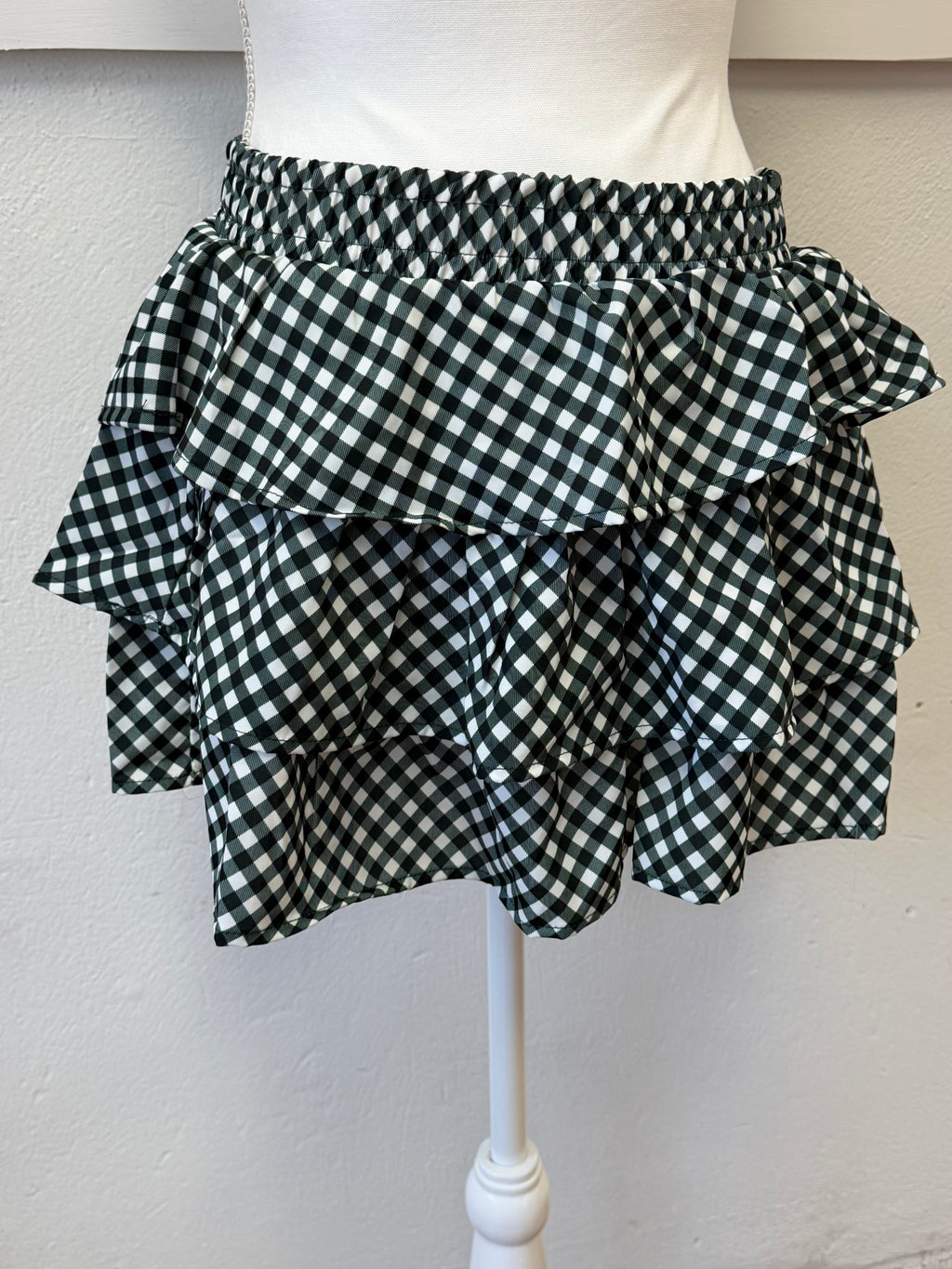 Gingham Print Ruffle Skirt