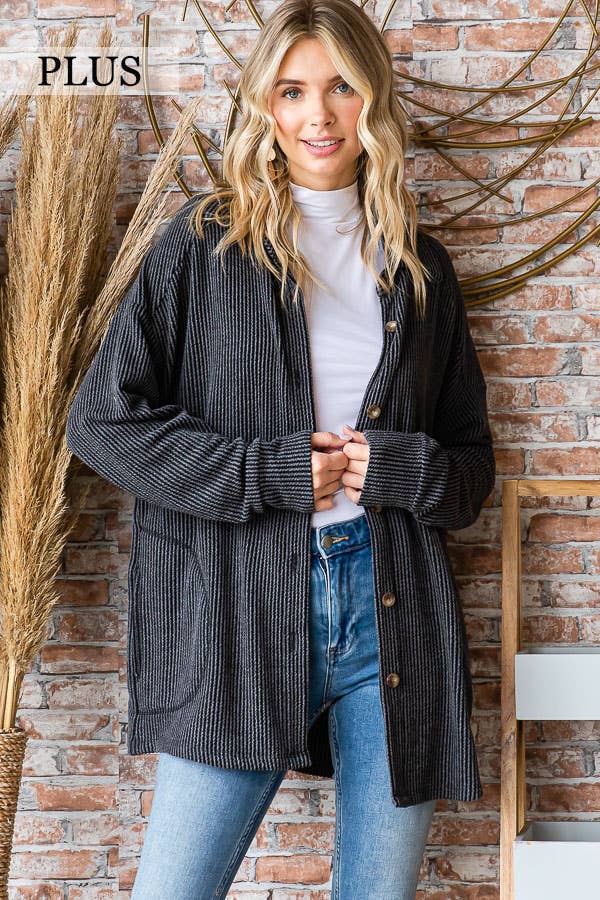 Rib Button Down Side Pocket Shacket