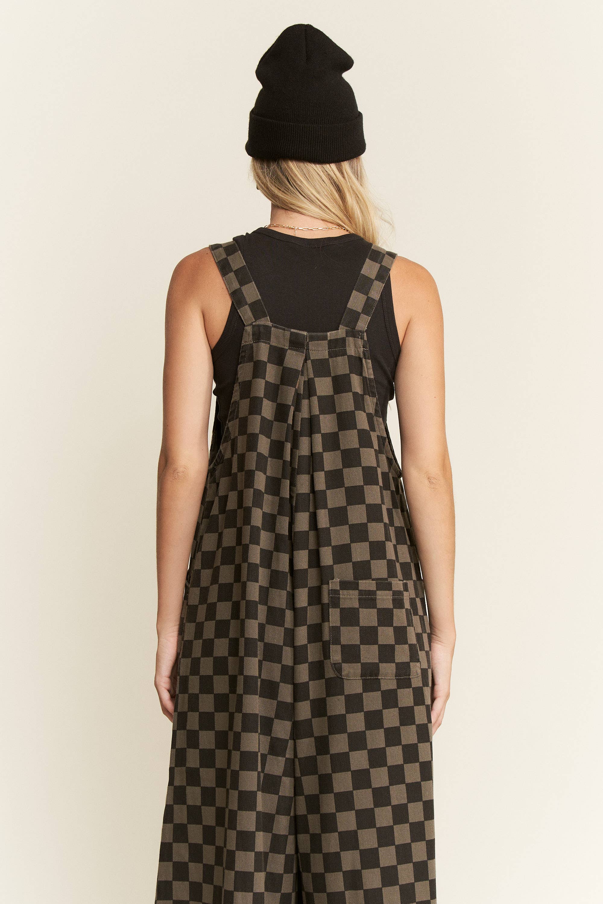 Checkered Wide Leg Overalls
