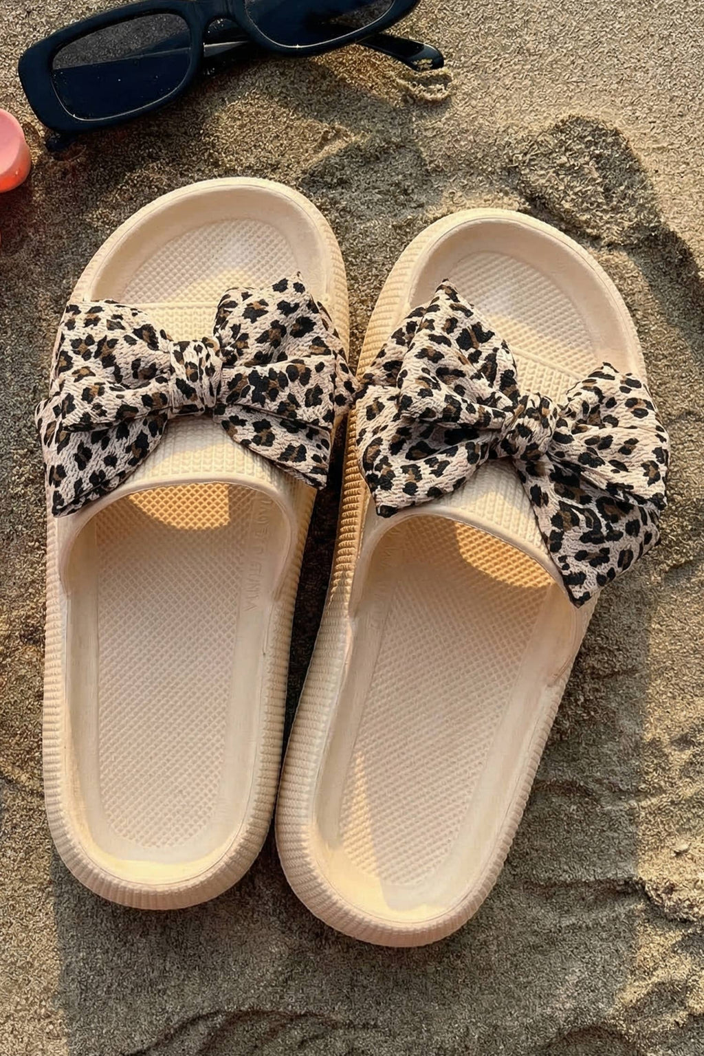Leopard Bow Cutout Textured Slippers