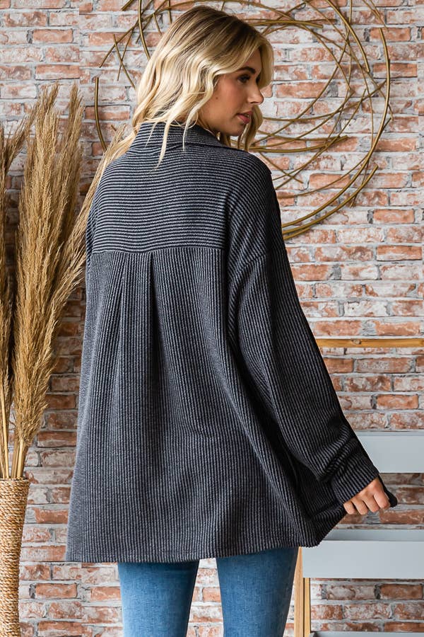 Rib Button Down Side Pocket Shacket